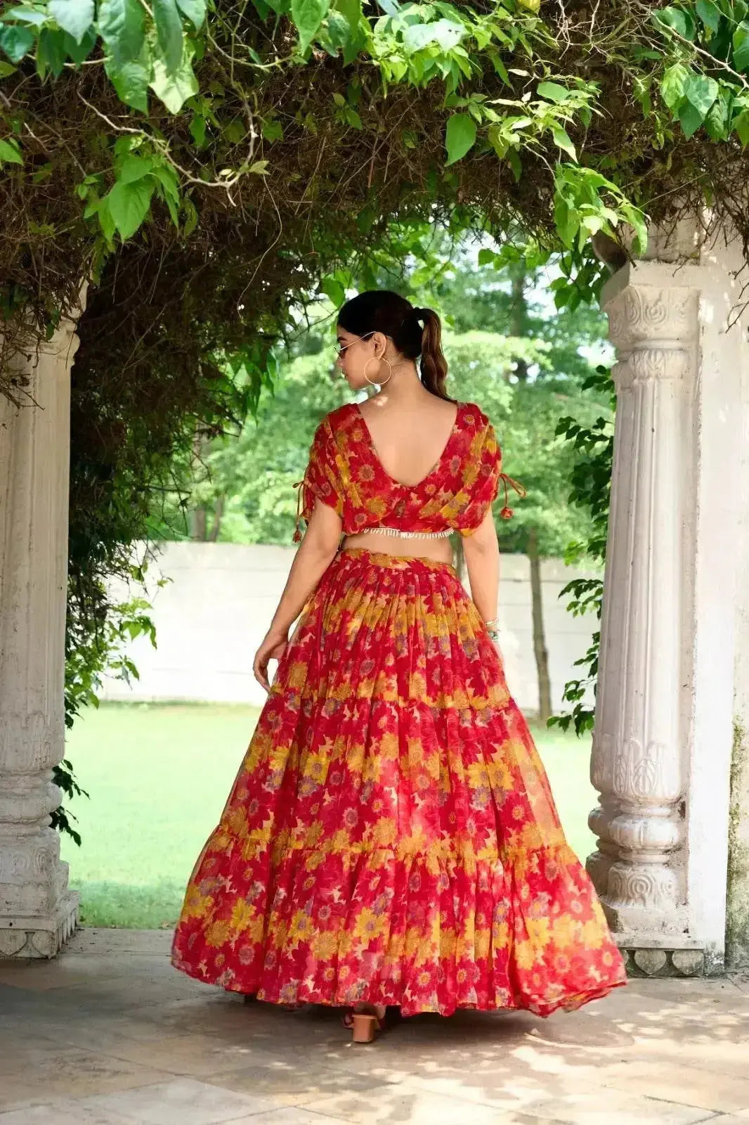 red blue pure chiffon floral print lehenga choli - rpd fashion