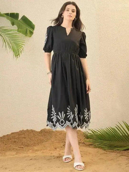 Red Embroidery Puff Sleeve Maxi Dress - RPD Fashion