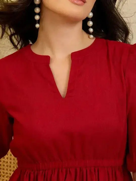 Red Embroidery Puff Sleeve Maxi Dress - RPD Fashion