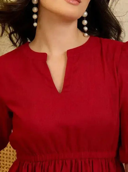 Red Embroidery Puff Sleeve Maxi Dress - RPD Fashion