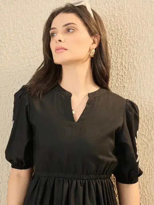 red embroidery puff sleeve maxi dress - rpd fashion