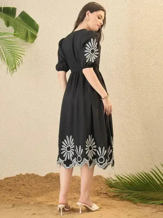 Red Embroidery Puff Sleeve Maxi Dress - RPD Fashion