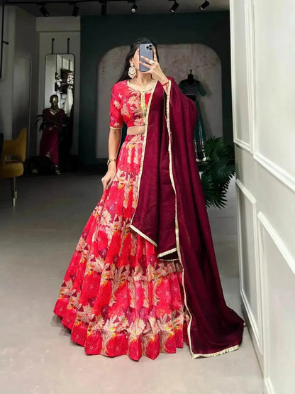 Red Tussar Silk Sequins Work Lehenga Choli - RPD Fashion