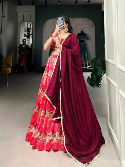 Red Tussar Silk Sequins Work Lehenga Choli - RPD Fashion