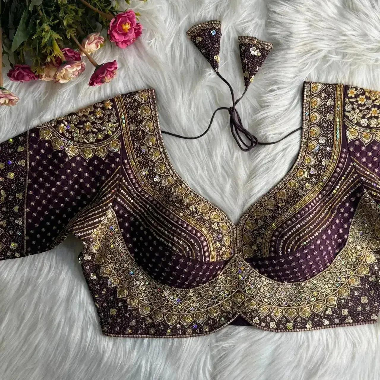 sabyasachi inspired bridal blouse designs with heavy stars & rainbow work - rpd fashion