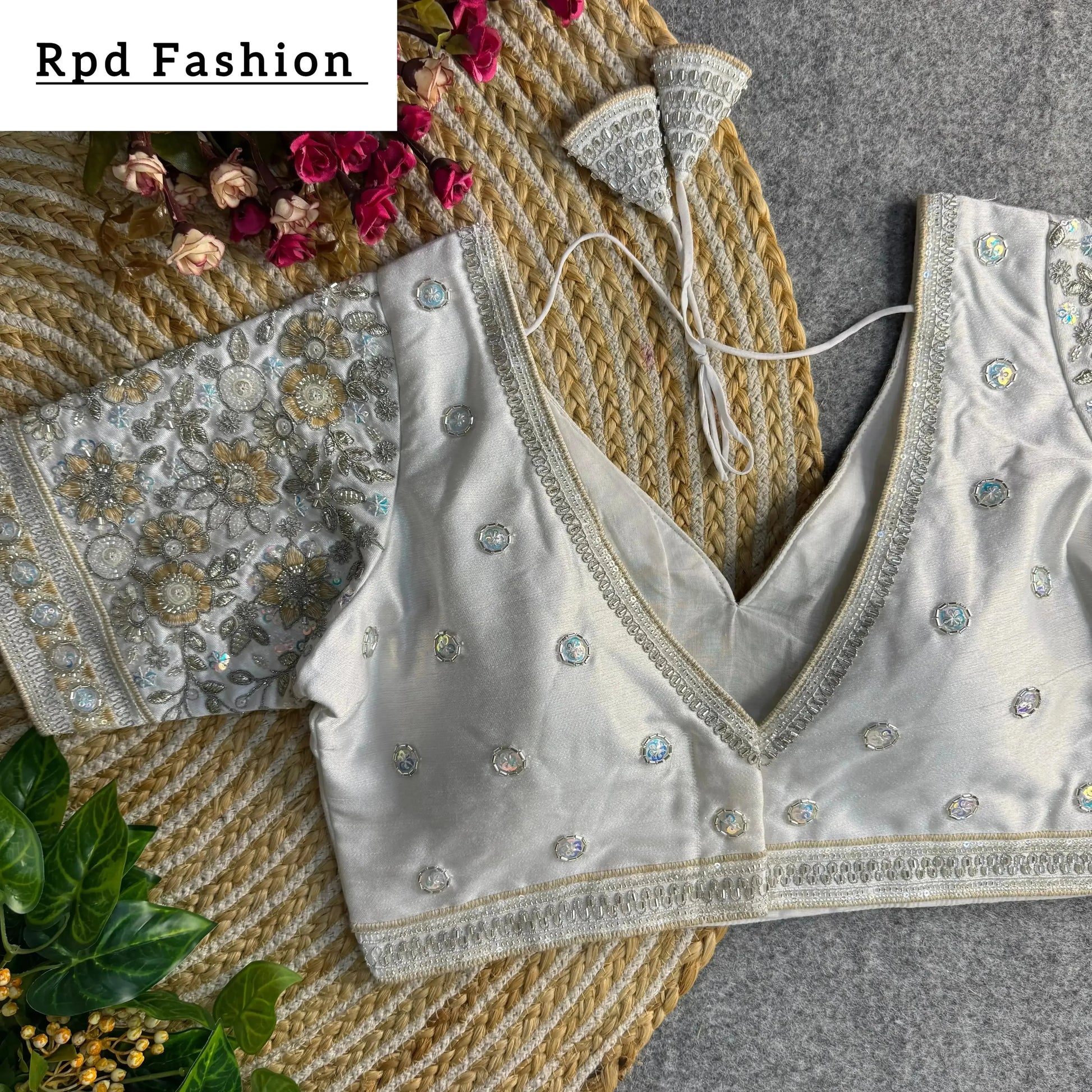 Sabyasachi Style V-Neck Beaded Copper Bridal Blouse - RPD Fashion