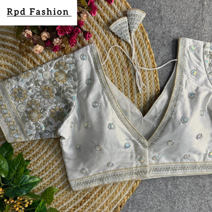 Sabyasachi Style V-Neck Beaded Copper Bridal Blouse - RPD Fashion