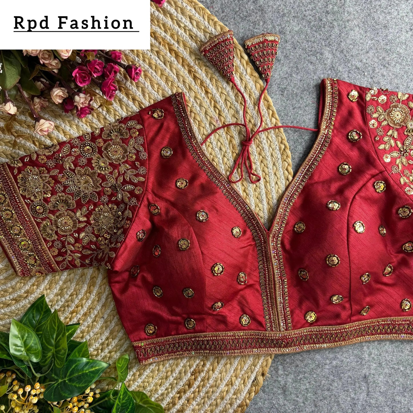 sabyasachi style v-neck beaded copper bridal blouse - rpd fashion