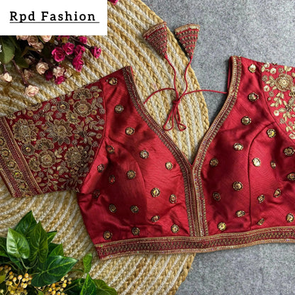 Sabyasachi Style V-Neck Beaded Copper Bridal Blouse - RPD Fashion