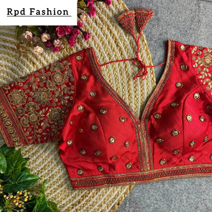 Sabyasachi Style V-Neck Beaded Copper Bridal Blouse - RPD Fashion