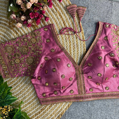 Sabyasachi Style V-Neck Beaded Copper Bridal Blouse - RPD Fashion