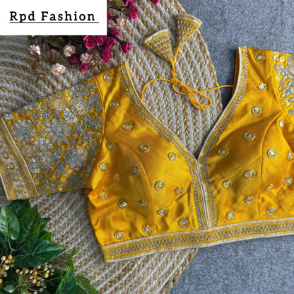 Sabyasachi Style V-Neck Beaded Copper Bridal Blouse - RPD Fashion