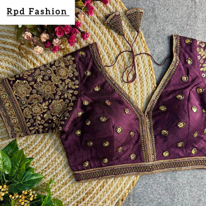 Sabyasachi Style V-Neck Beaded Copper Bridal Blouse - RPD Fashion