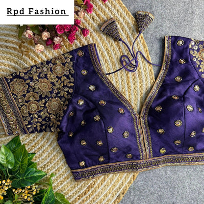 Sabyasachi Style V-Neck Beaded Copper Bridal Blouse - RPD Fashion