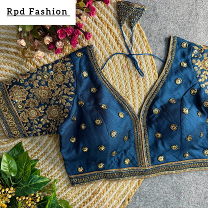 Sabyasachi Style V-Neck Beaded Copper Bridal Blouse - RPD Fashion