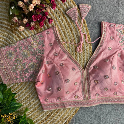 Sabyasachi Style V-Neck Beaded Copper Bridal Blouse - RPD Fashion