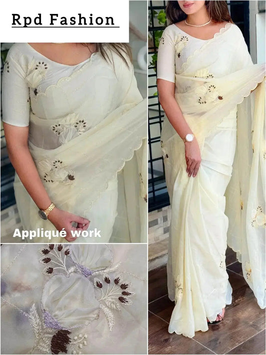 Sequins embroidered work with thread work in saree and blouse - RPD Fashion