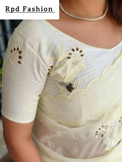 Sequins embroidered work with thread work in saree and blouse - RPD Fashion