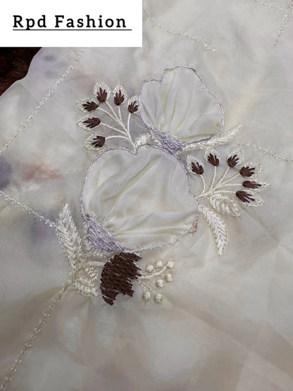 Sequins embroidered work with thread work in saree and blouse - RPD Fashion