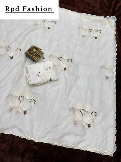 Sequins embroidered work with thread work in saree and blouse - RPD Fashion