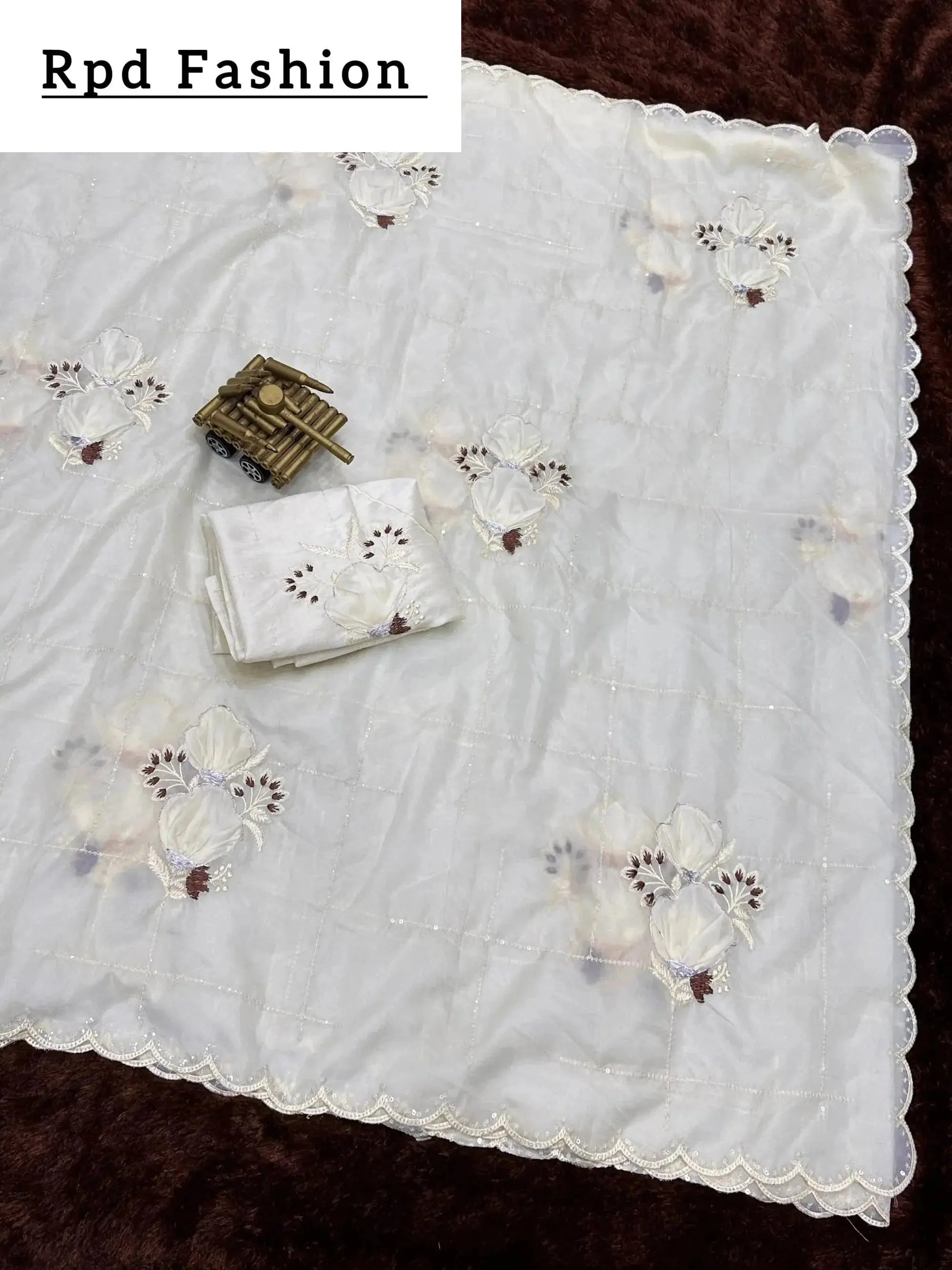 Sequins embroidered work with thread work in saree and blouse - RPD Fashion