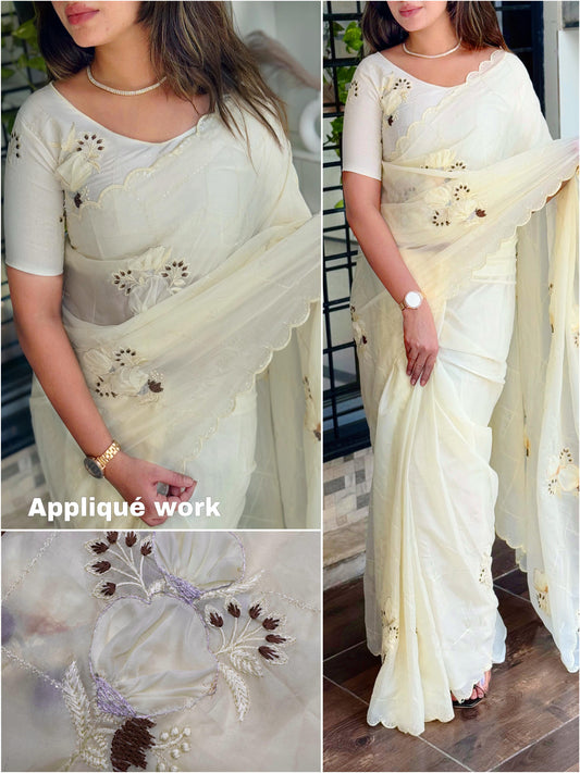 Sequins embroidered work with thread work in saree and blouse