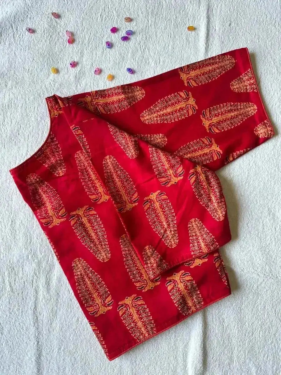 simple cotton blouse design in red ajrakh print – readymade ethnic blouse for women - rpd fashion