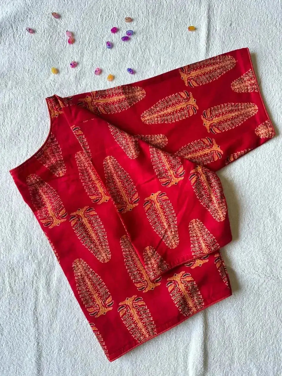 simple cotton blouse design in red ajrakh print – readymade ethnic blouse for women - rpd fashion