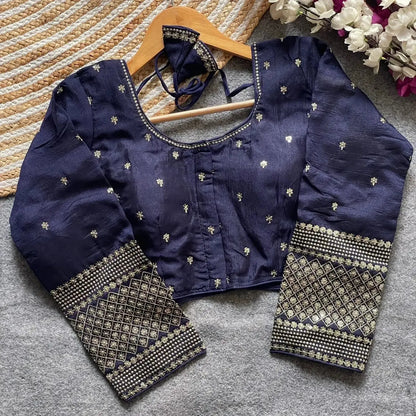 Simple Embroidery Designs for Blouse – Red Silk Blouse with Elegant Handwork Sleeves - RPD Fashion