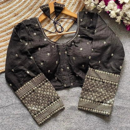 Simple Embroidery Designs for Blouse – Red Silk Blouse with Elegant Handwork Sleeves - RPD Fashion