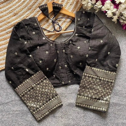 Simple Embroidery Designs for Blouse – Red Silk Blouse with Elegant Handwork Sleeves - RPD Fashion