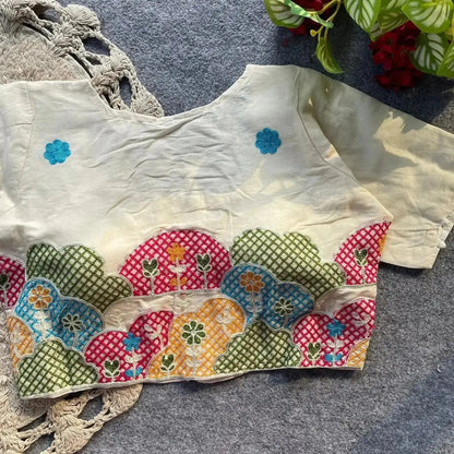 Soft Pure Khadi Cotton Blouse with Colorful Thread Work - RPD Fashion