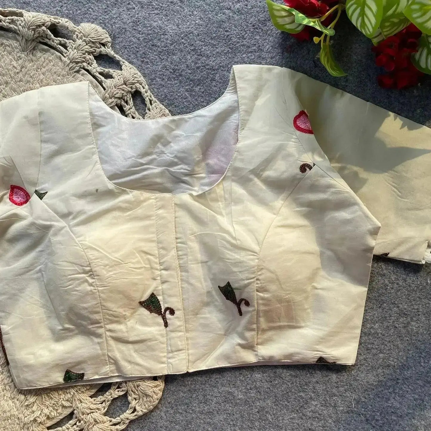 soft pure khadi cotton blouse with colorful thread work - rpd fashion