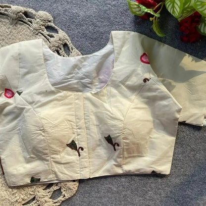Soft Pure Khadi Cotton Blouse with Colorful Thread Work - RPD Fashion