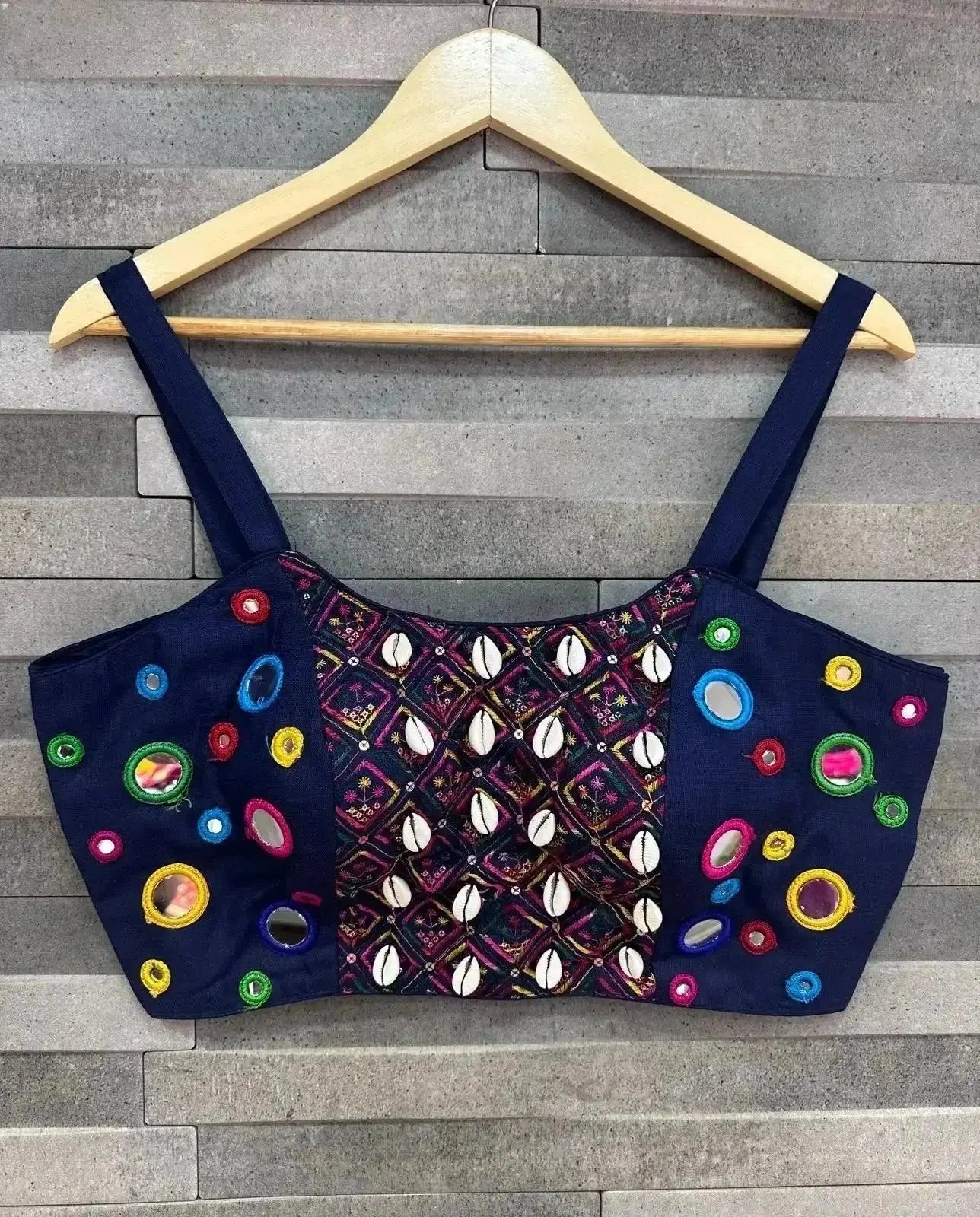 spaghetti style real kodi blouse with real mirror work - rpd fashion