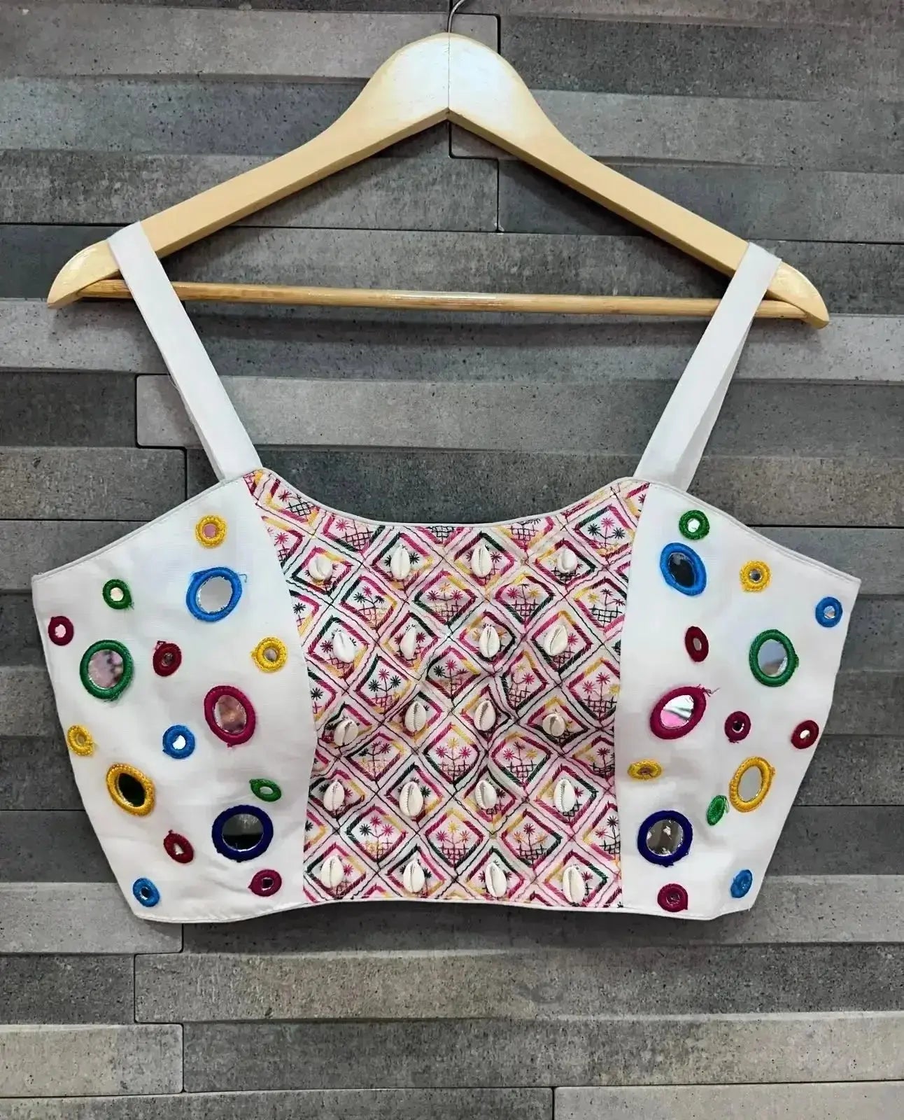 spaghetti style real kodi blouse with real mirror work - rpd fashion