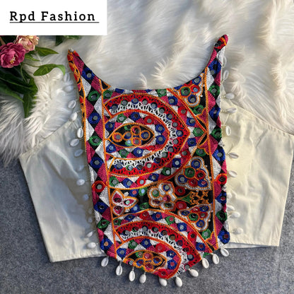 Spaghetti Style Real Shell Blouse with Heavy Embroidery - RPD Fashion
