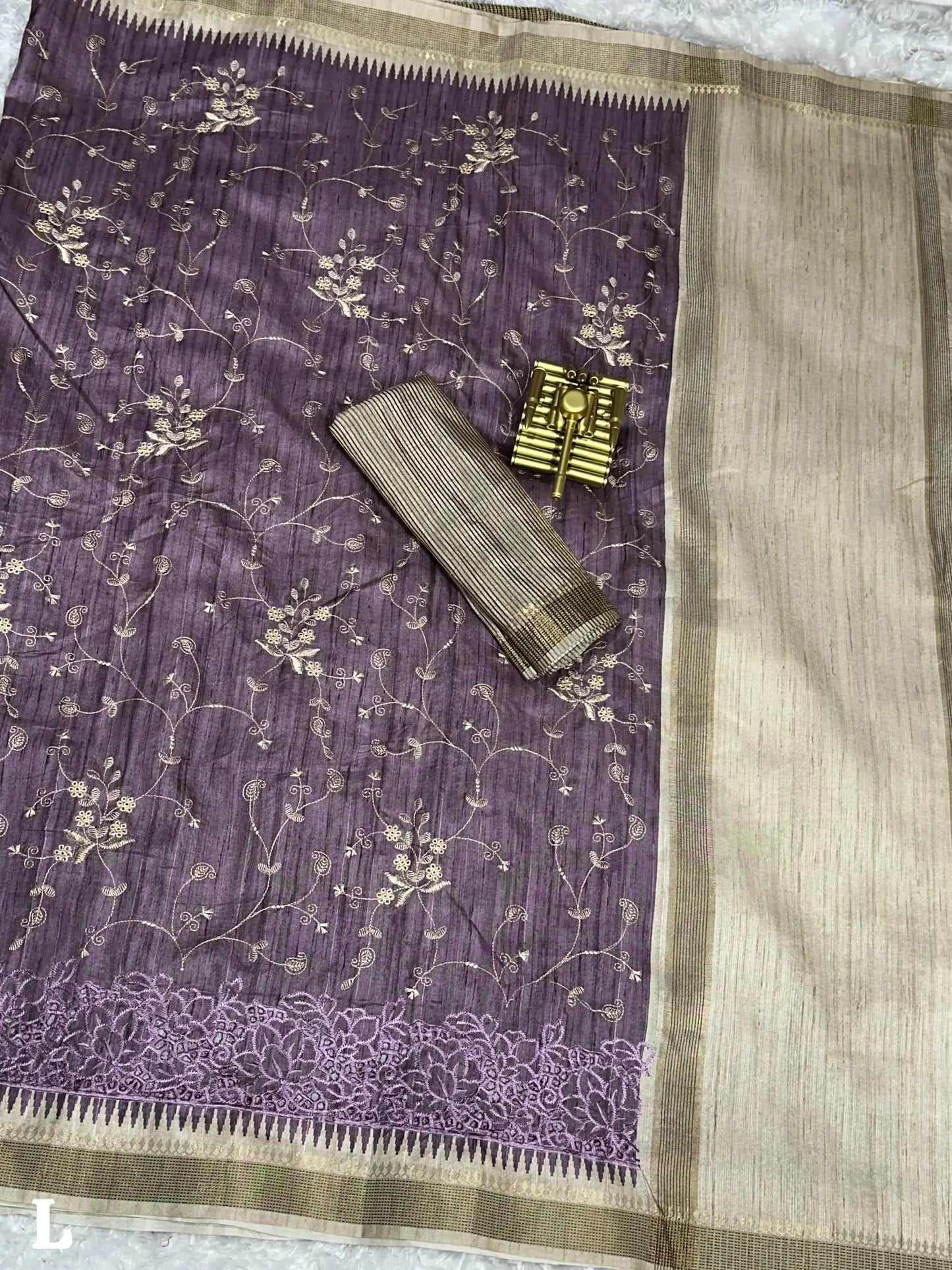 stunning tussar cotton saree with embroidery & zari border - rpd fashion