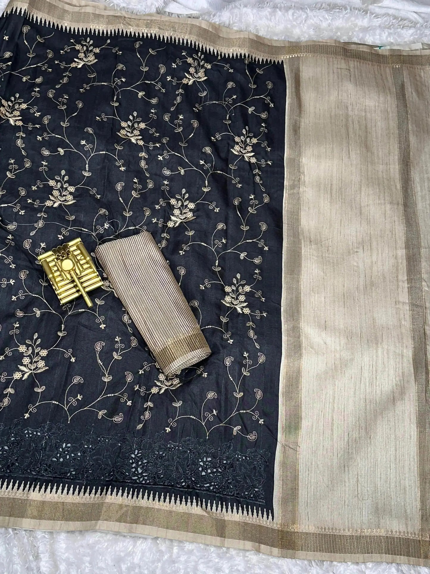 stunning tussar cotton saree with embroidery & zari border - rpd fashion