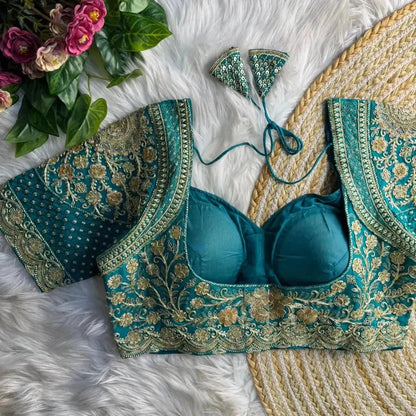 Teal Green Heavy Embroidered Wedding Blouse Designs for Bridal Sarees - RPD Fashion
