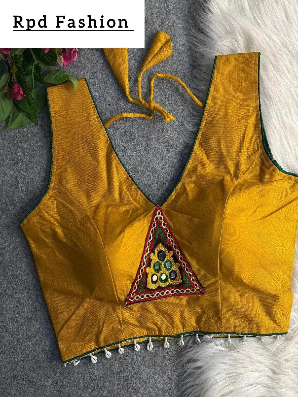 traditional navratri rayon cotton blouse with patch work - rpd fashion