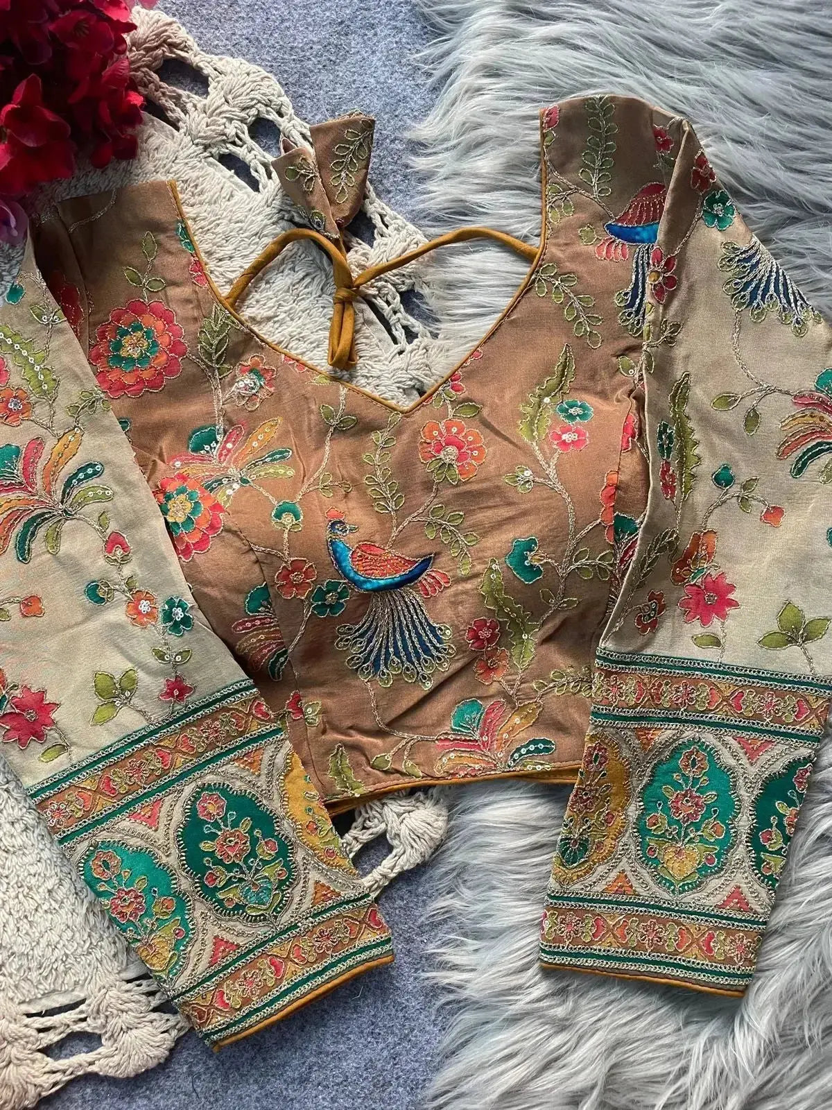 traditional wedding banarasi blouse design with peacock motifs - rpd fashion