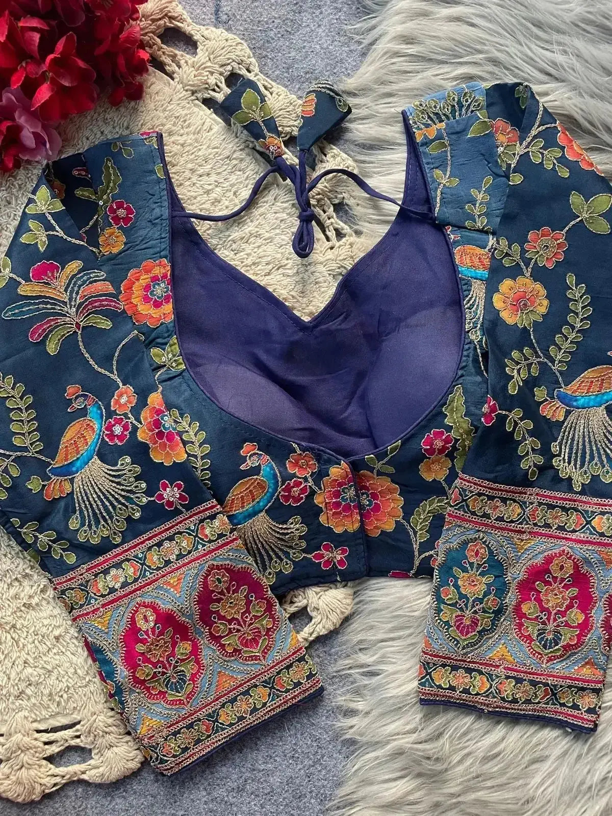 traditional wedding banarasi blouse design with peacock motifs - rpd fashion