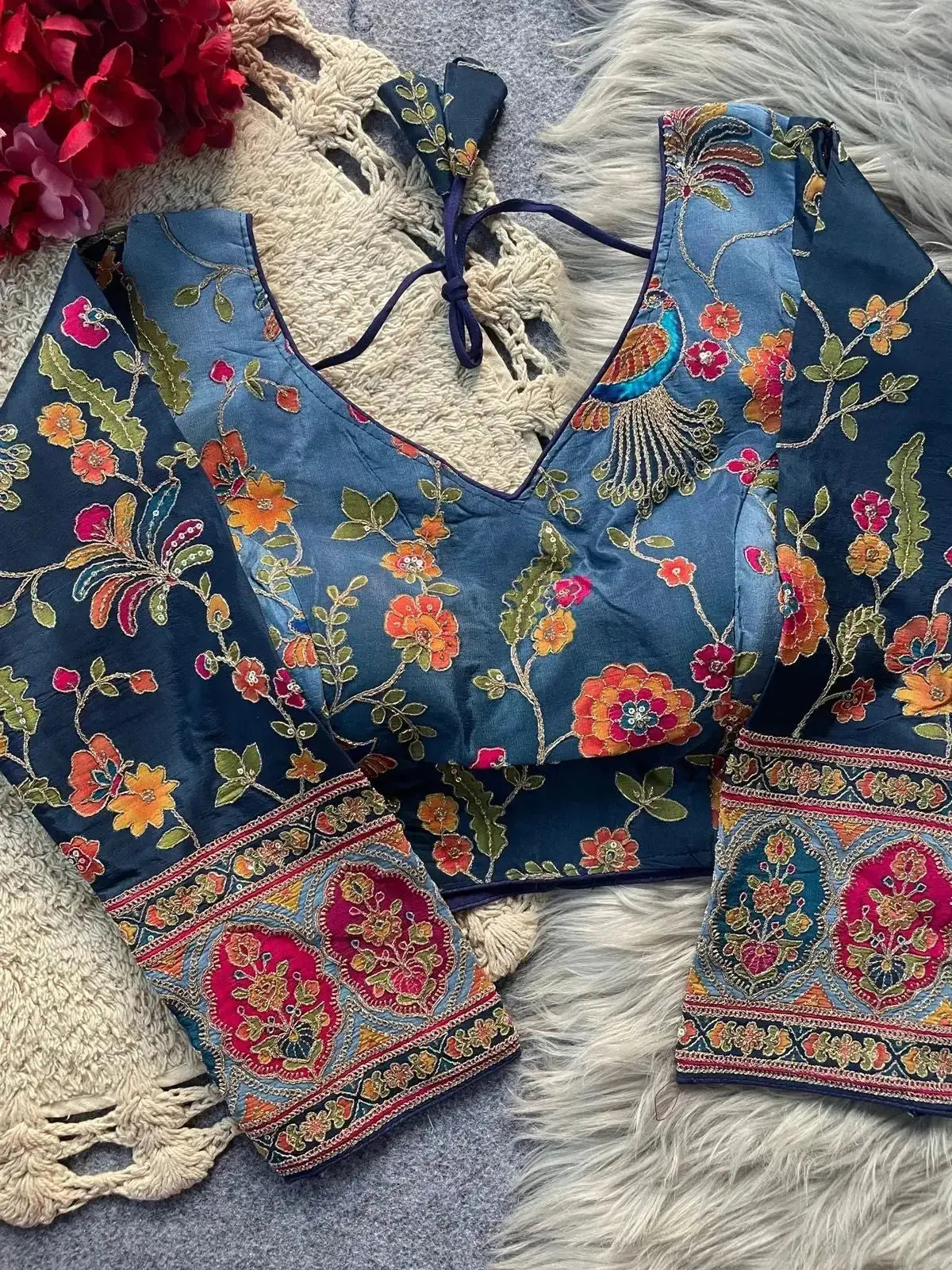 traditional wedding banarasi blouse design with peacock motifs - rpd fashion