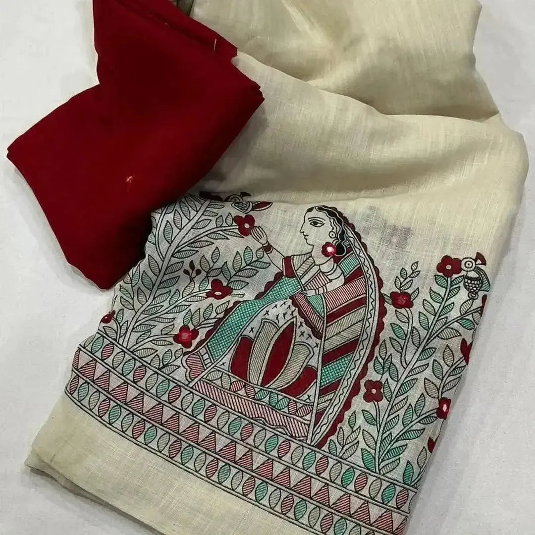 Trendy Cotton Saree Blouse Design with Madhubani Print – Ethnic Style - RPD Fashion