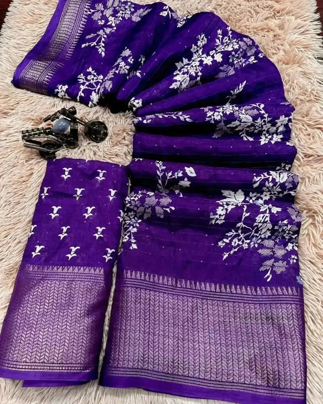 trendy latest daily wear sarees with price – purple block print saree for women - rpd fashion