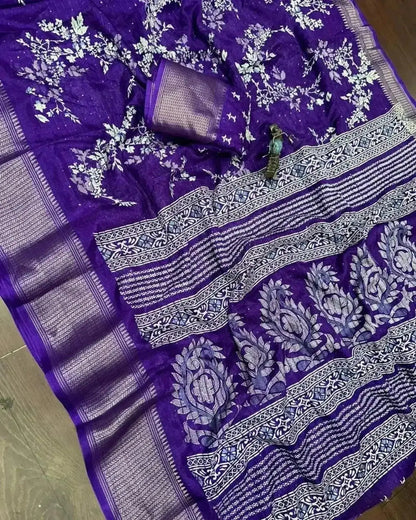 Trendy Latest Daily Wear Sarees with Price – Purple Block Print Saree for Women - RPD Fashion