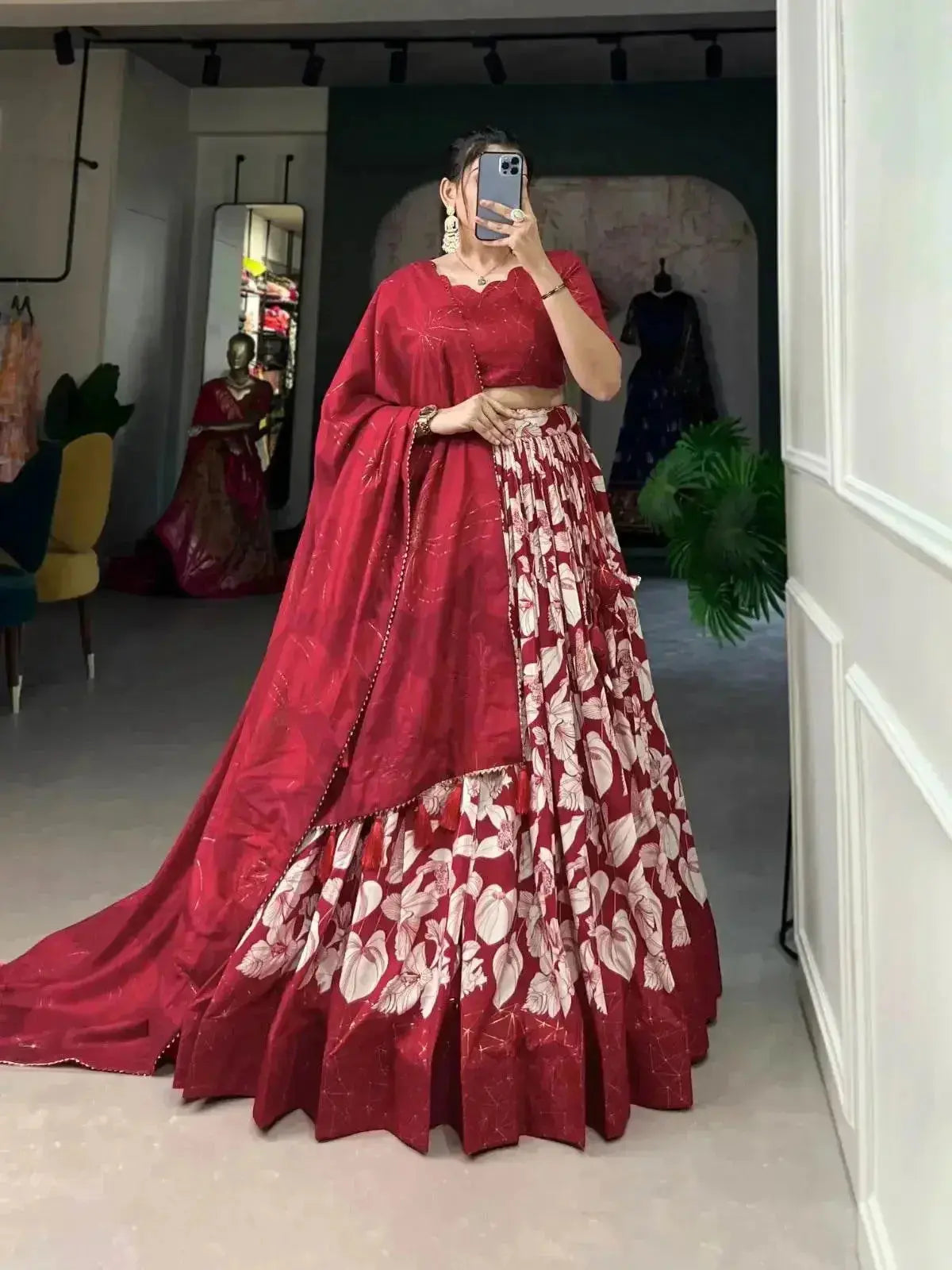 Tussar Silk Floral Printed Lehenga For Women - RPD Fashion