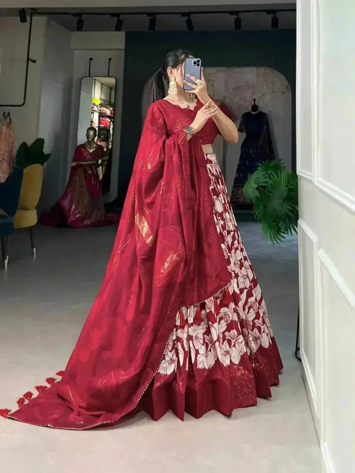 tussar silk floral printed lehenga for women - rpd fashion