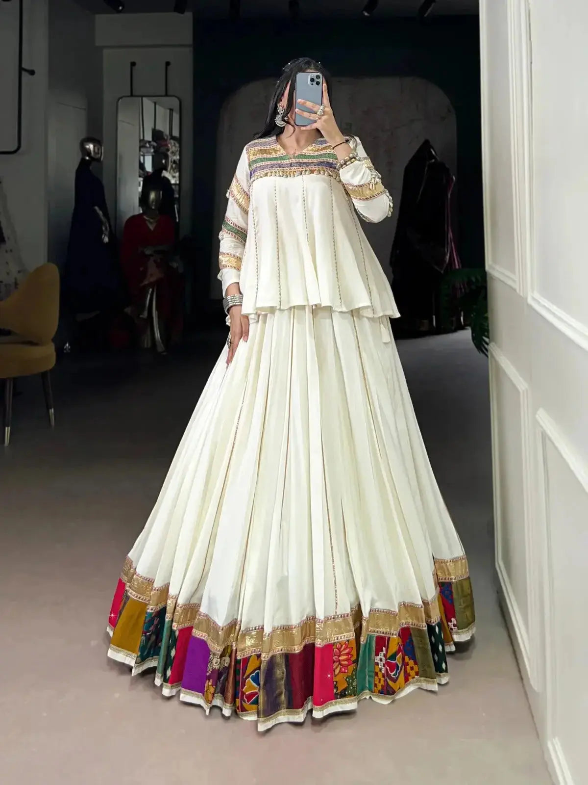 white ethnic wear lehenga choli for navratri festive look - rpd fashion